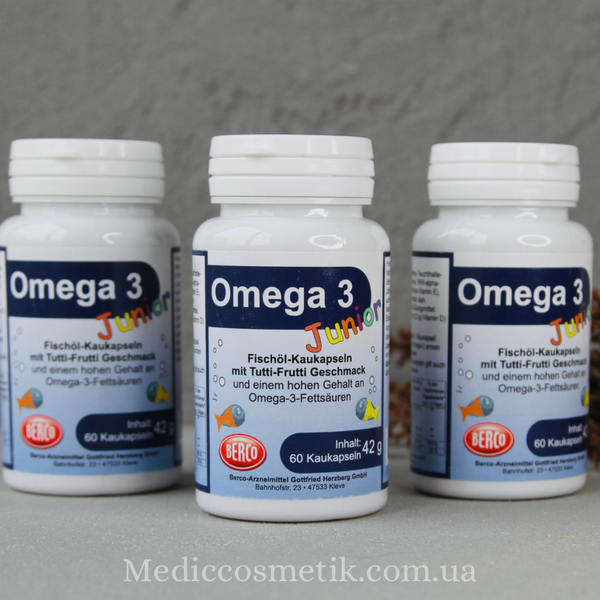 Omega 3 Junior Berco (Омега юніор)  - смачні жувальні капсулки для дітей 60 штук Німеччина 1138 фото