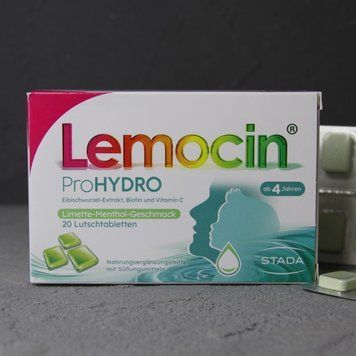 Lemocin ProHYDRO (Лемонцин) &ndash; увлажняющие пастилки для горла с лаймом и ментолом (от 4 лет) 20 пастилок Германия 2064 фото