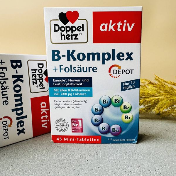 Doppelherz B-Komplex + Folsäure(Допельгерц)- комплекс витаминов группы B длительного действия 45 штук Германия 1608 фото